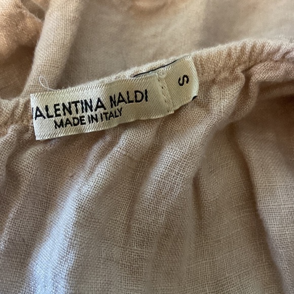 Valentina Naldi 100% Linen One Shoulder Tiered Maxi Dress Ruffle Trim Sz S - Picture 3 of 4